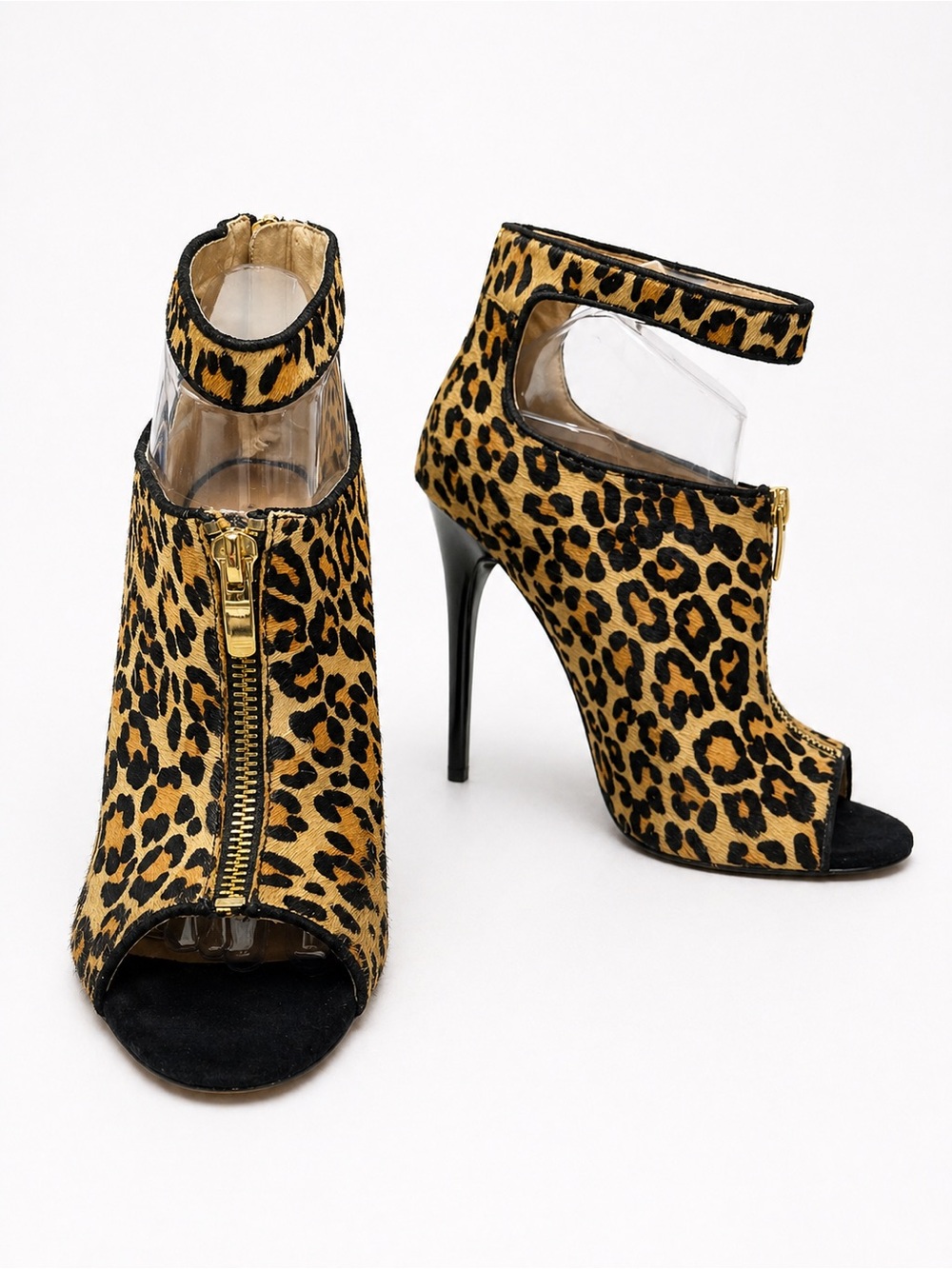 Renvy/ Anthro Leopard Calf Hair Booties Stiletto Peep Toe Luxe Statement Sz 10 - Picture 2 of 5